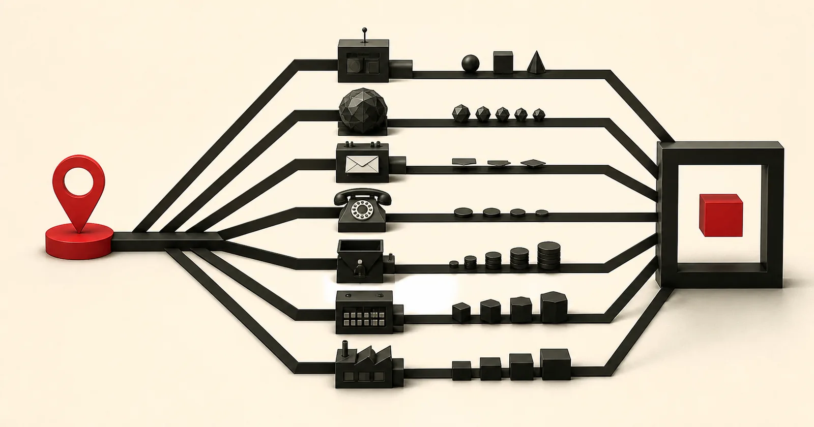 Seven outbound operating models branching toward different growth paths